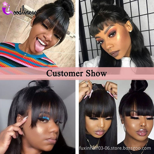Queen Weave Beauty Supply Best Quality Virgin Raw Burmese Ladies Hair Full Lace Wigs With Bangs Thin Lace Curly Wig With Fringe